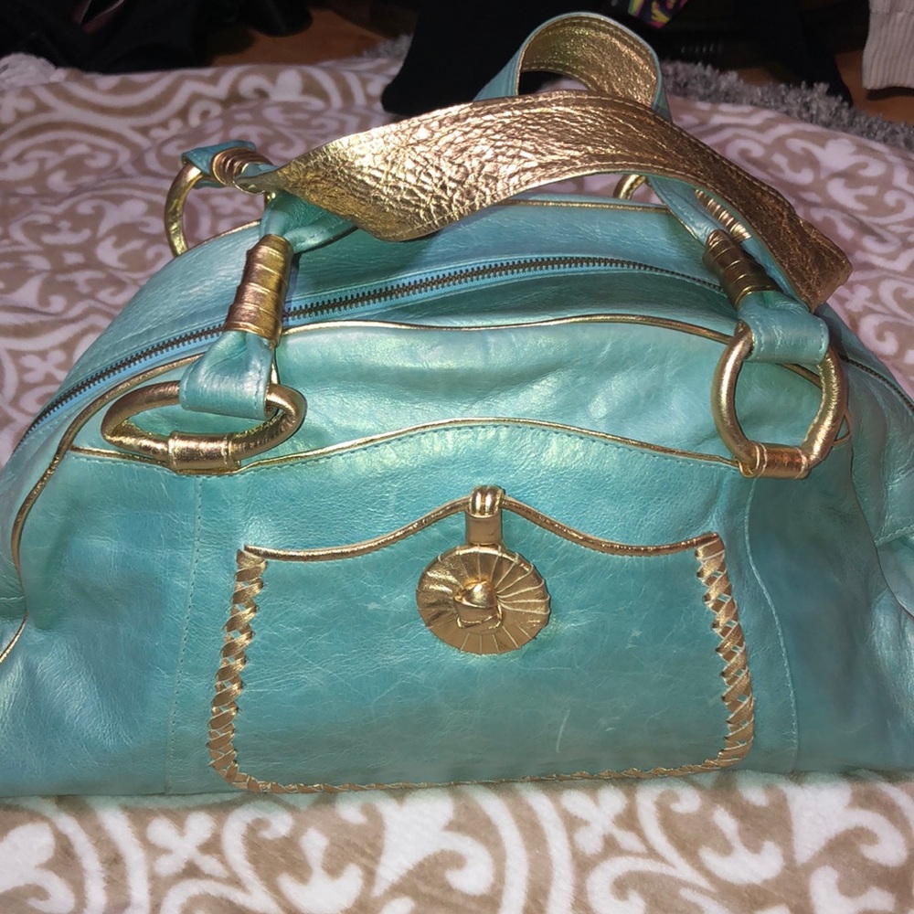 SHIH - TEAL AND GOLD PURSE !!!